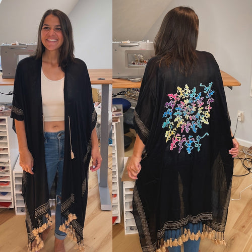 Long Black Psychedelic Dancing Skeletons Grateful Robe Kimono - One Size Fits All (TWO left!)