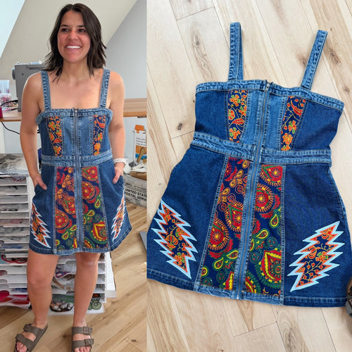 Grateful Green Tapestry Denim Full Zip Dress -ONE Size XS LEFT