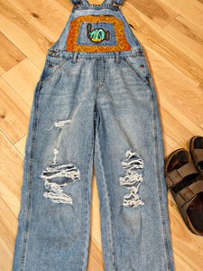 Phish Out West Kantha Distressed Denim Overalls - Size Small