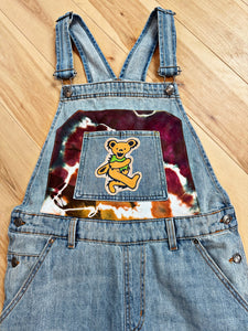 Tie Dye Geode Dancing Bear Denim Overalls - Size Medium