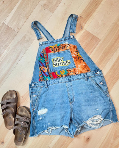Billy Strings Tie Dye Kantha  Floral Denim Short Overalls - Size XXL (about a size 18)