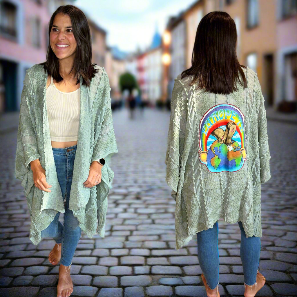 Grateful Europe ‘72 Sage Zig Zag Kimono - One Size