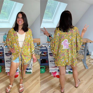Golden Floral Mikey Widespread Panic Tie Front Kimono/Wrap - One Size Fits Most (One left!)