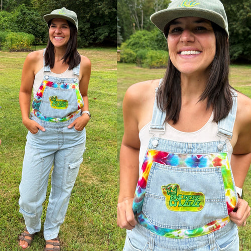 King Gizz Graffiti and Tie Dye Denim Cargo Overalls- Size Small (Size 6ish)