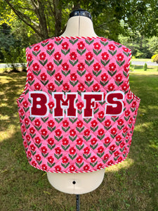 Billy Strings BMFS Tie Front Red Daisy Quilted Vest - Fits a size XXL>Plus size 2X best!