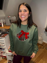 Load image into Gallery viewer, O Come All ‘Ye Phish Heads Sage Green and Plaid Crewneck With Velvet Bow - Size S&gt;2XL