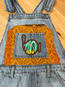 Phish Out West Kantha Distressed Denim Overalls - Size Small