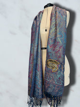 Load image into Gallery viewer, Sparkly Blue and Deep Magenta STS9 Paisley Pashmina