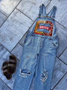 Phish Kantha Pocket Distressed Denim Overalls - Size Large
