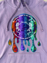 Load image into Gallery viewer, Rock N Roll Phish / Velvet Underground Drippy Tie Dye Purple Dancing Skeleton Hoodie