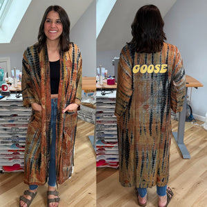 Goose Gold Tie Dye Silk Kimono - Size Sm>L/XL