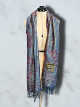 Load image into Gallery viewer, Sparkly Blue and Deep Magenta STS9 Paisley Pashmina