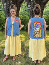 Load image into Gallery viewer, Billy Strings Linen Appliqué Denim Tie Front Vest - Fits a Size L or XL