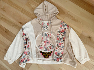 Peace is DEAD Floral Almond Patchy Ribbed Grateful Hoodie - ONE Size S/M left!
