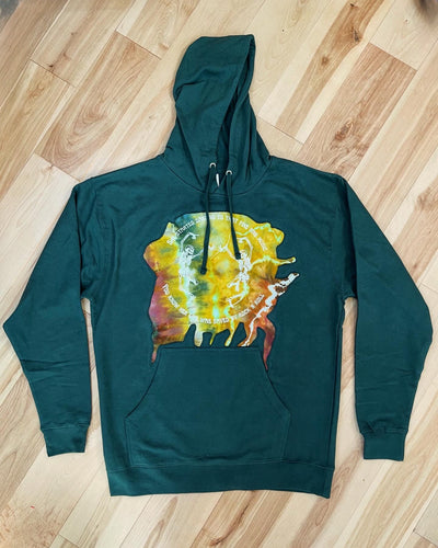 Rock N Roll Phish / Velvet Underground Acid Splash Tie Dye Green Dancing Skeleton Hoodie - Ladies L/XL