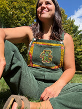 Load image into Gallery viewer, Olive Corduroy and Kantha Grateful Dancing Bear Overalls - One Size Small!