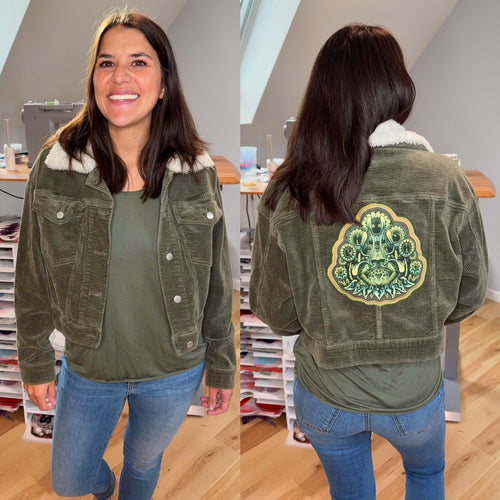 Green Cropped Corduroy Phish Floral Frogger Jacket - Fits a Size Medium OR Medium/Lrg