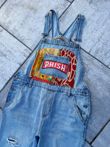 Phish Kantha Pocket Distressed Denim Overalls - Size Large
