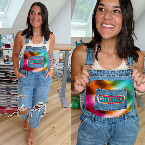 Goose Tie Dye Distressed Denim Goose Overalls - ONE Size Medium!