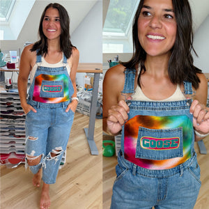 Goose Tie Dye Distressed Denim Goose Overalls - ONE Size Medium!
