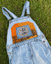 Load image into Gallery viewer, Funky Widespread Panic Paisley and Aztec Kantha Distressed Denim Overalls - Size Large!