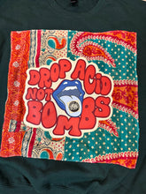Load image into Gallery viewer, Drop L Not Bombs Forest Green Grateful Kantha Crewneck Sweatshirt - One left, Size Large!