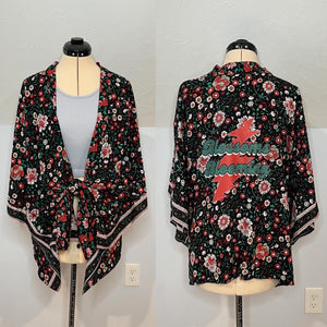 Blossoms Blooming Tie Front Black Grateful Dead Kimono -One Size Fits Most (Only 2 left!)