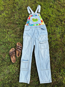 King Gizz Graffiti and Tie Dye Denim Cargo Overalls- Size Small (Size 6ish)