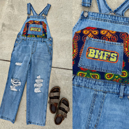 BMFS Tapestry Distressed Denim Overalls - One Size Small left!