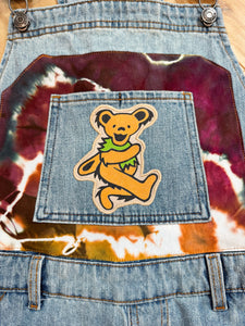 Tie Dye Geode Dancing Bear Denim Overalls - Size Medium