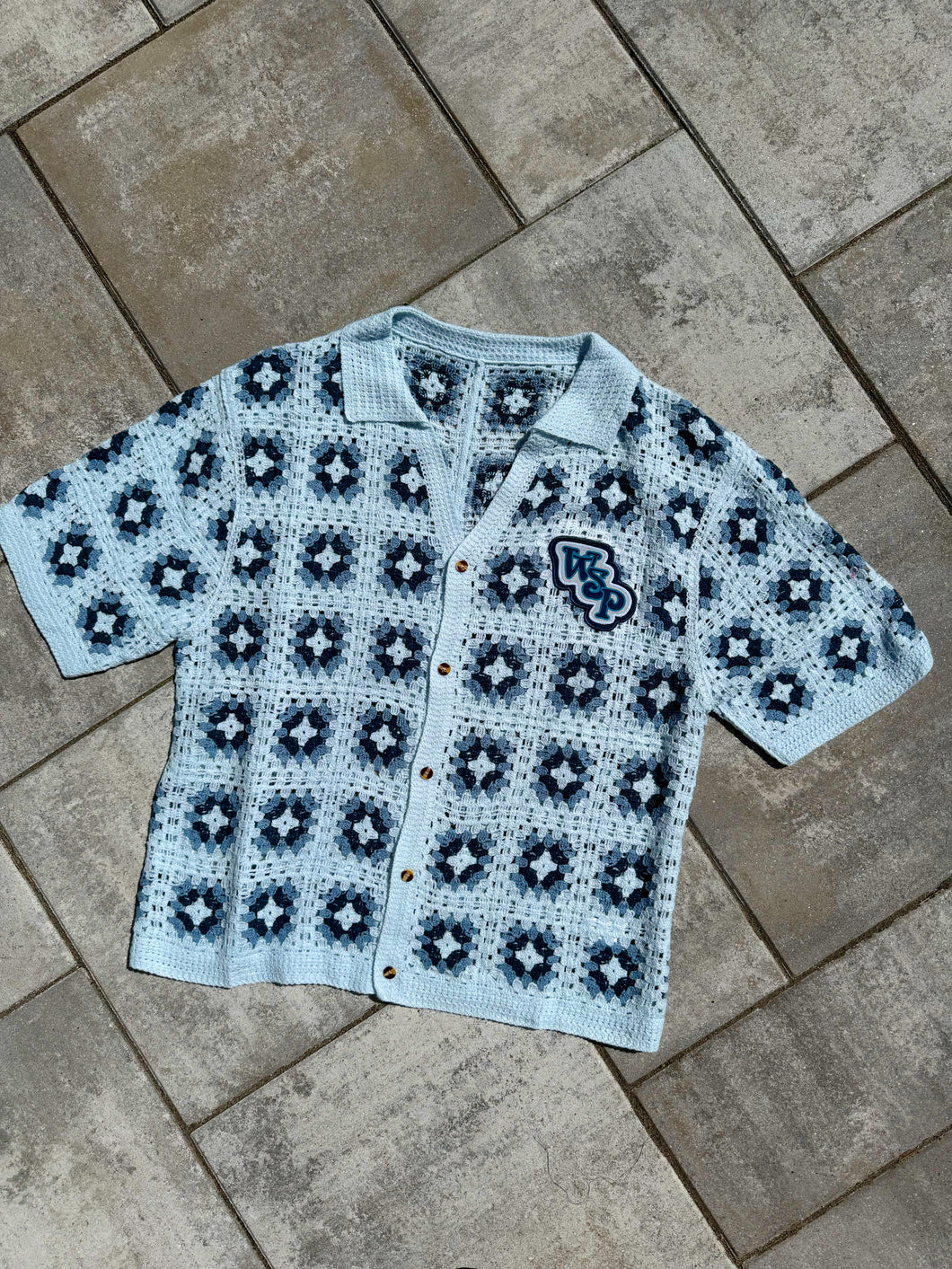 Blue Indian Crochet Widespread Panic Shirt -  ONE Men’s Size Medium and Large!