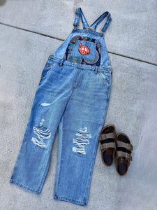 Give Phish a Chance Tapestry Distressed Denim Overalls- Size Medium or XL