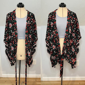 Blossoms Blooming Tie Front Black Grateful Dead Kimono -One Size Fits Most (Only 2 left!)