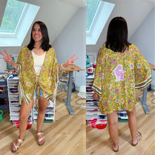Load image into Gallery viewer, Golden Floral Mikey Widespread Panic Tie Front Kimono/Wrap - One Size Fits Most (One left!)