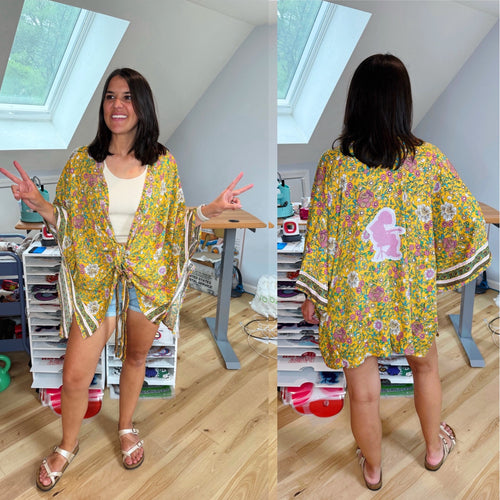 Golden Floral Mikey Widespread Panic Tie Front Kimono/Wrap - One Size Fits Most (One left!)