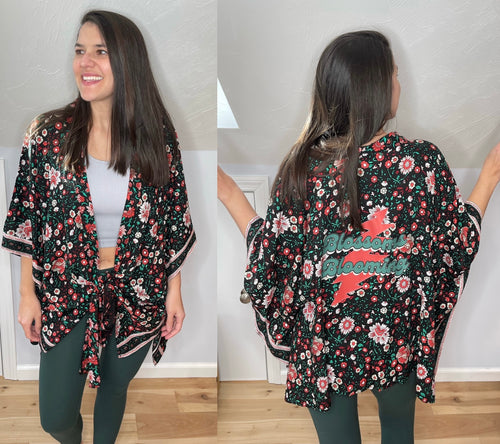 Blossoms Blooming Tie Front Black Grateful Dead Kimono -One Size Fits Most (Only 2 left!)