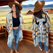 Load image into Gallery viewer, Steal Your Western Skull Fringy Grateful Ruana- One size fits all