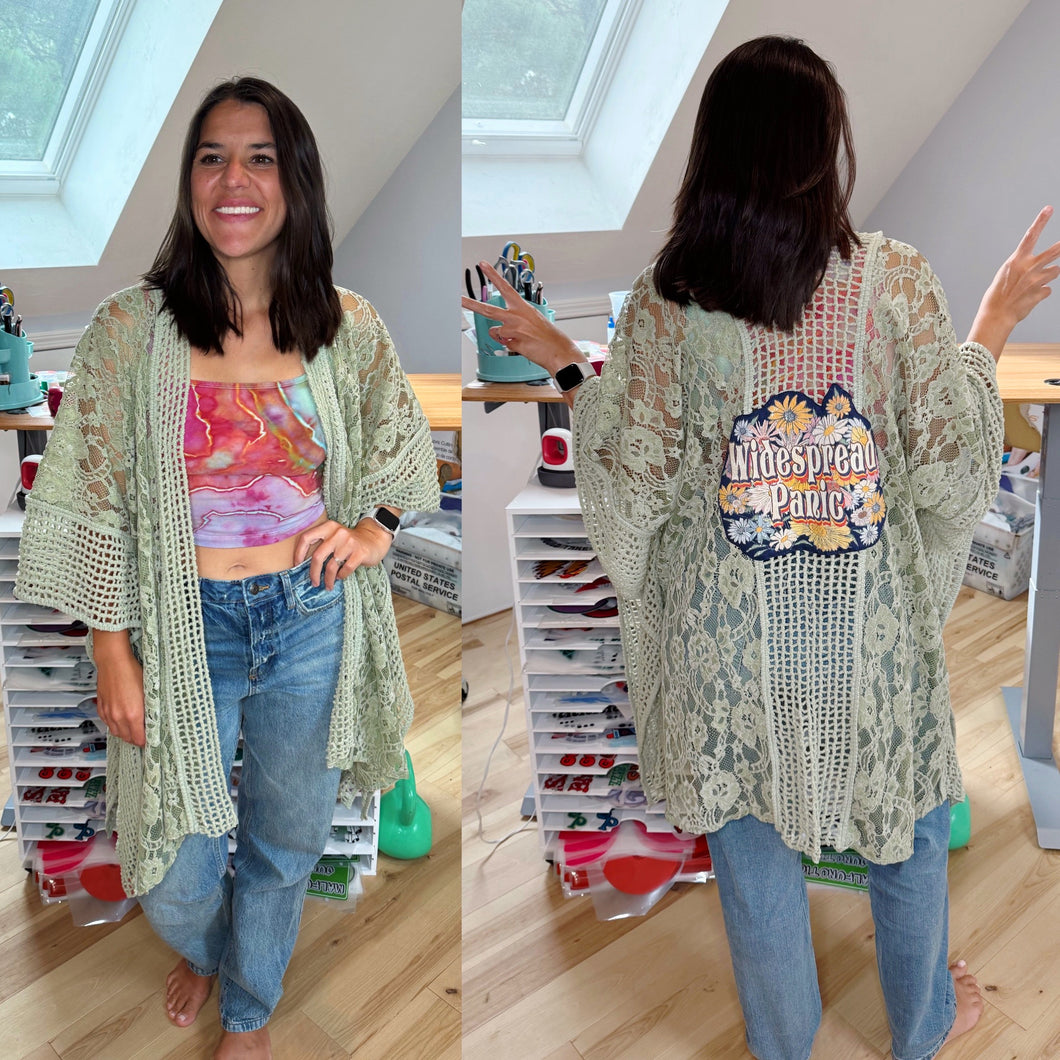Widespread Panic Sage Floral Lace and Knit Kimono - One Size Fits All