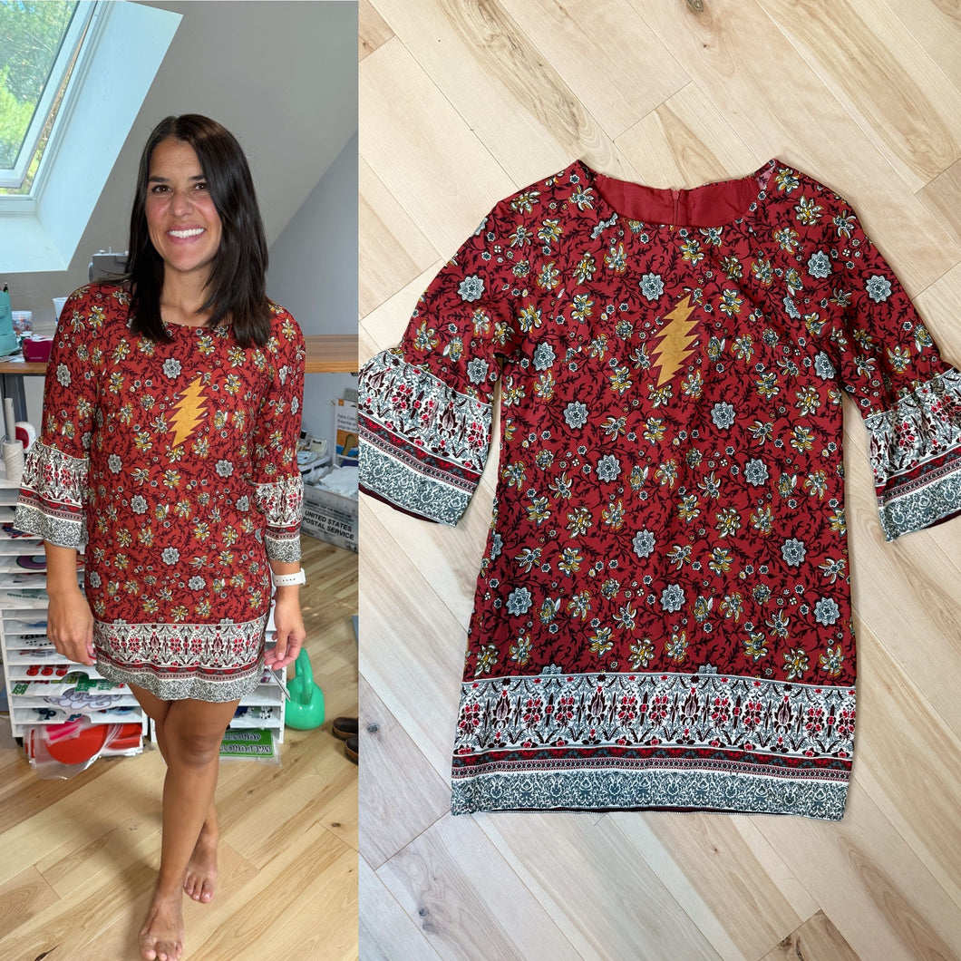 Grateful Bellsleeve Fall Floral Bolt Dress - Size Small (4)