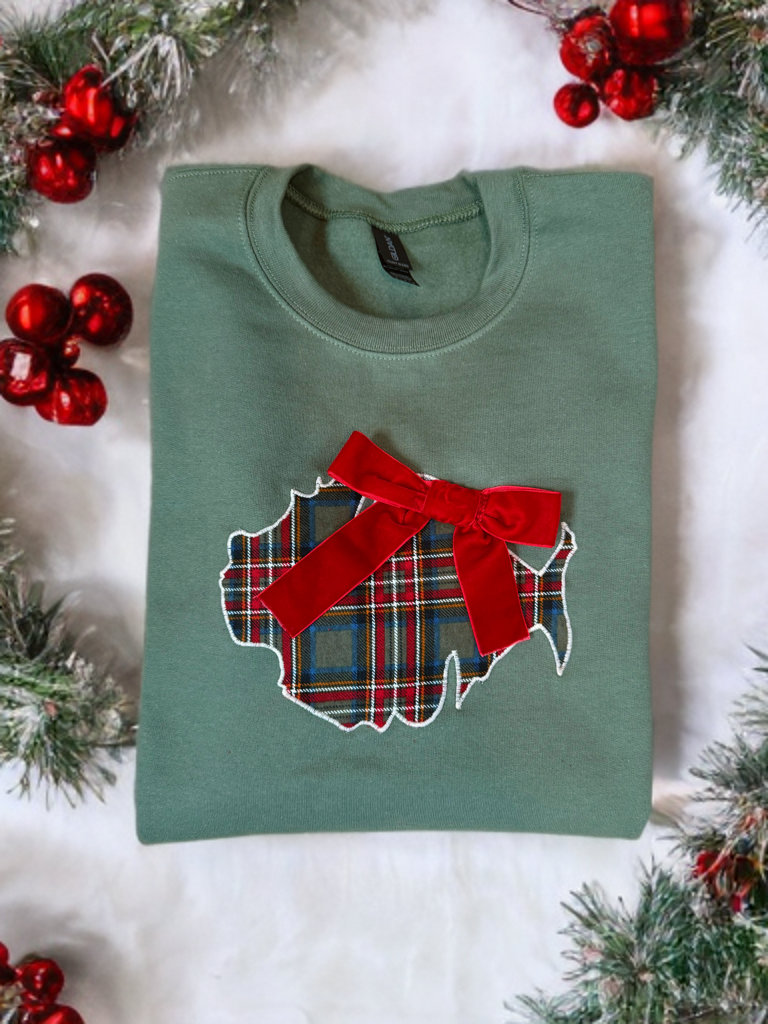 O Come All ‘Ye Phish Heads Sage Green and Plaid Crewneck With Velvet Bow - Size S>2XL