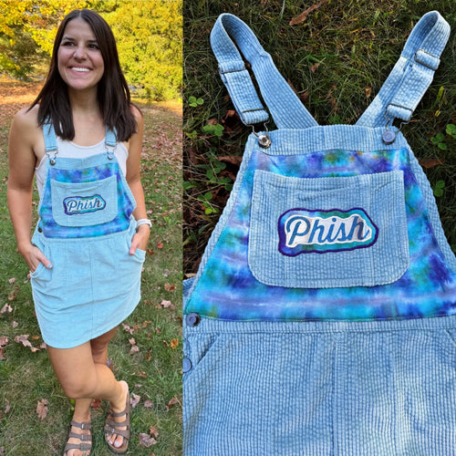Tie Dye and Corduroy Phish Overall Jumper/Dress - One Size Small!