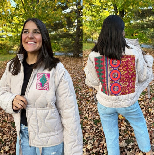 Quilted Oatmeal Phish Kantha Quilt Jacket - ONE Size M/L left!