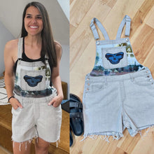 Load image into Gallery viewer, Grateful Grey Stealie Denim Cutoff Overalls - Size 10