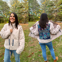 Load image into Gallery viewer, Quilted Oatmeal Goose Tapestry Jacket - One Size L/XL!