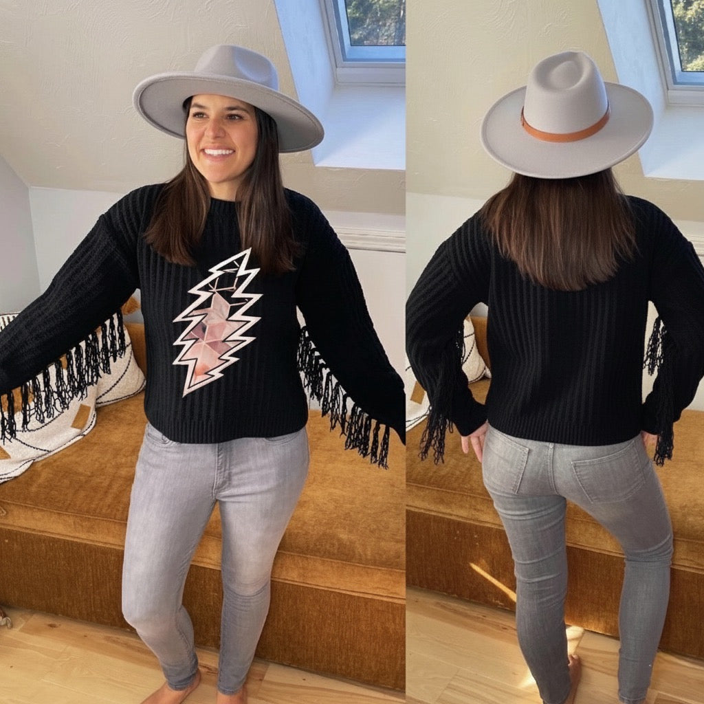 Fringy Geometric Grateful Bolt Sweater - One Size M/L left!