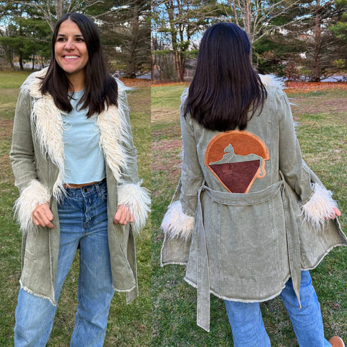 Cats Down Under the Stars Faux Suede and Olive Denim Grateful Penny Lane Jacket - One Size Medium left!