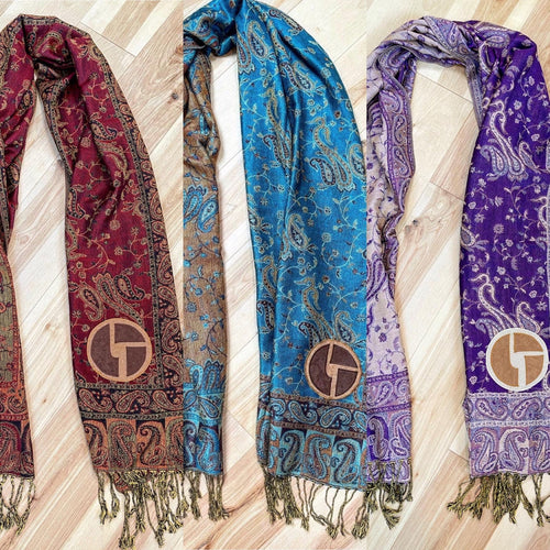 Disco Biscuits Burgundy, Dark Teal, or Purple and Paisley Pashminas