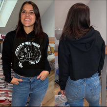 Load image into Gallery viewer, Cats Down Under The Stars Grateful Black Cropped Hoodie - One in each size made!