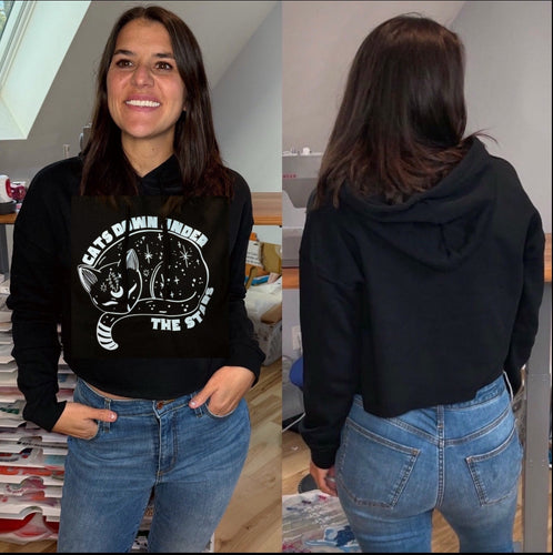 Cats Down Under The Stars Grateful Black Cropped Hoodie - One in each size made!