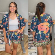 Load image into Gallery viewer, String Cheese Incident Vibrant Dark Blue Psychedelic Drawings Kimono and Shorts Set - One size M/L (8/10) Left!